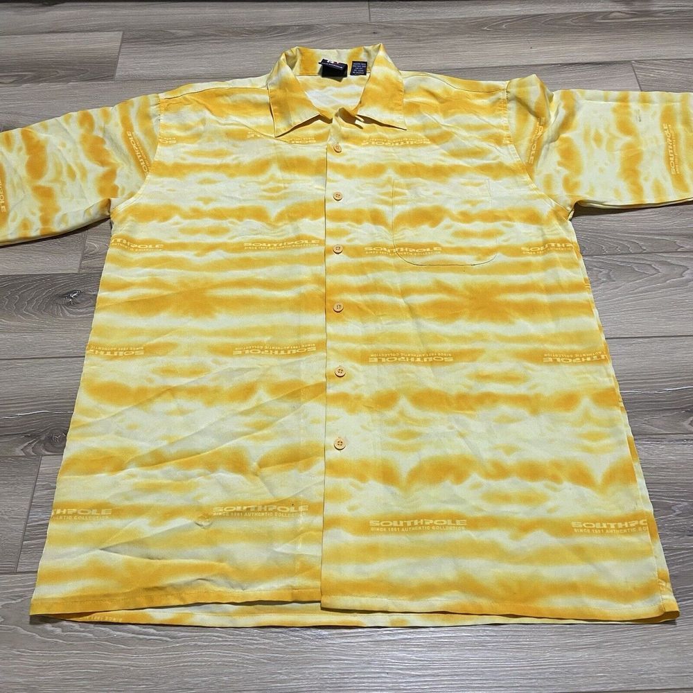 Southpole‎ Shirt Men's Size L Yellow Tie Dye Short Sleeve Button Down